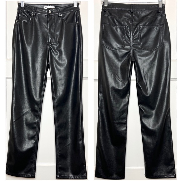 NWT JONATHAN SIMKHAI High Rise Vegan Leather Slim Straight Ankle Cropped Pants 2 - Picture 5 of 10